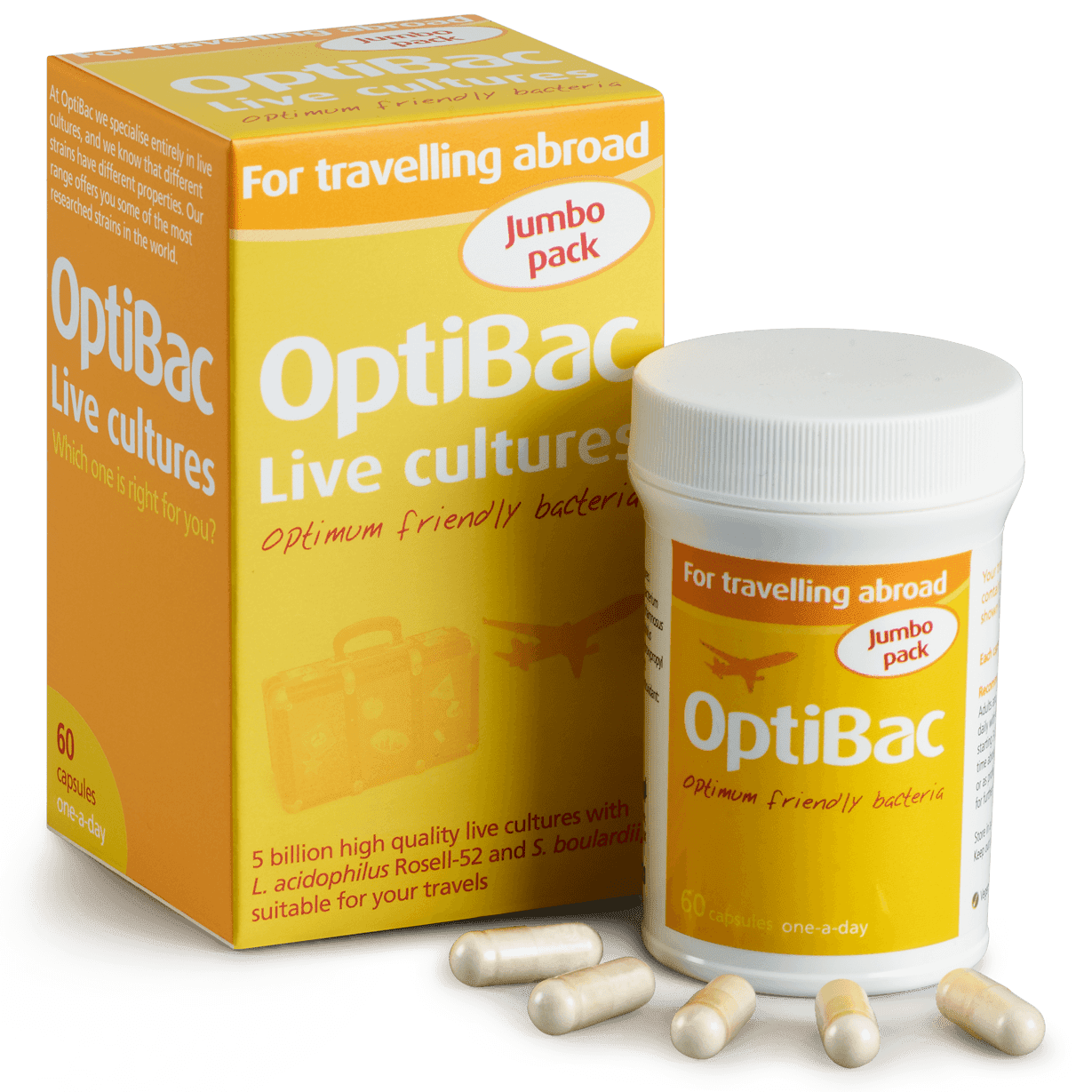 Optibac Probiotics | For travelling abroad | contents | 60 capsules