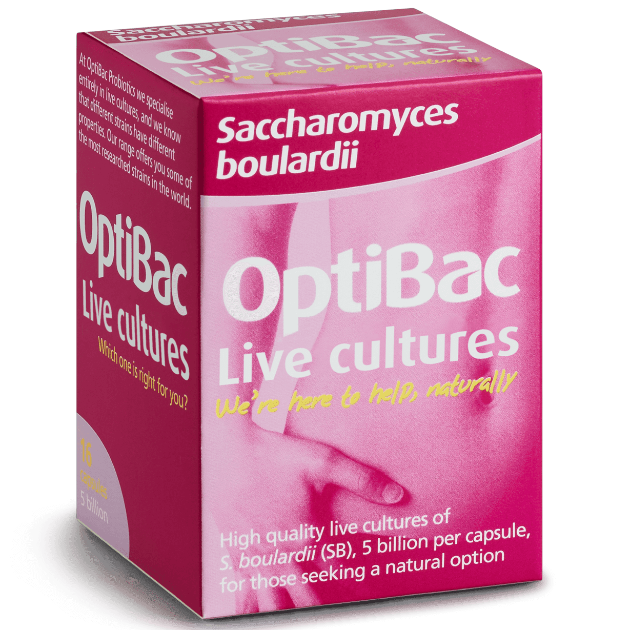 Optibac Probiotics Saccharomyces boulardii (16 capsules) angled pack shot
