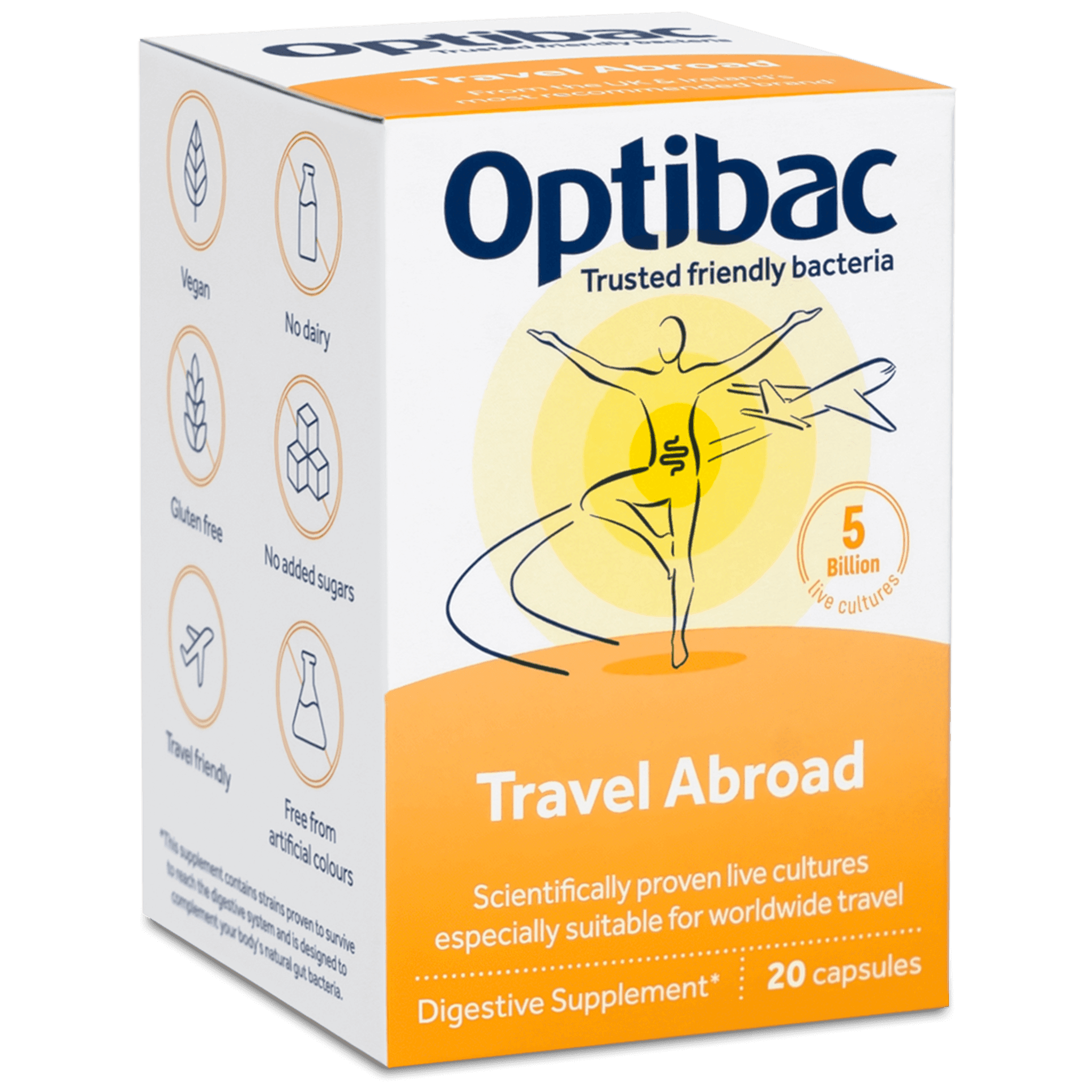 Optibac Probiotics Travel Abroad - scientifically proven probiotics for travel - corner of pack