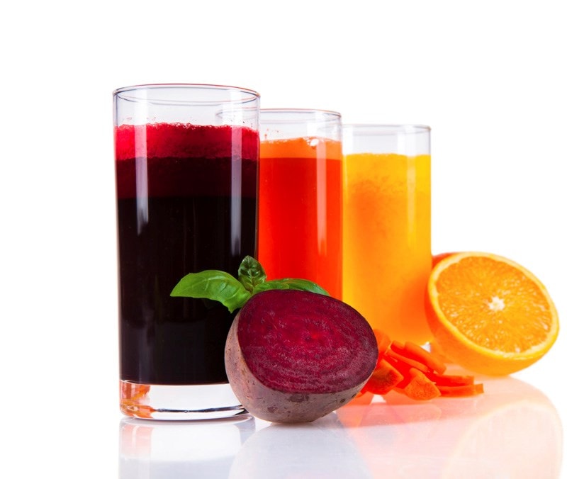 Beetroot, carrot and orange juice drinks