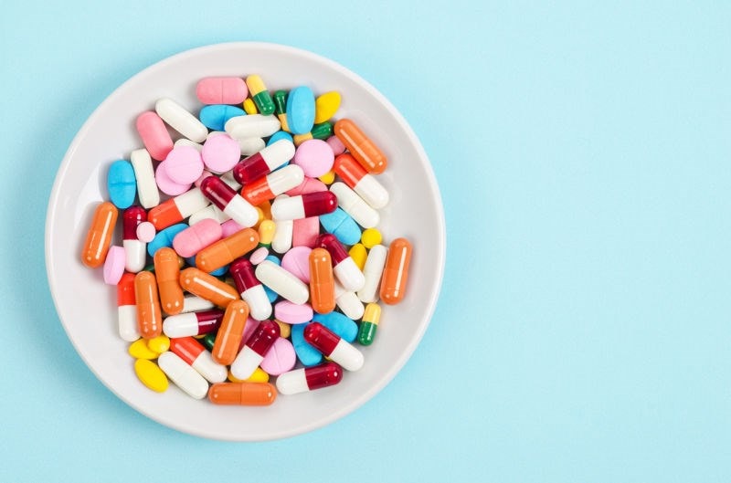 mixed pills on a plate