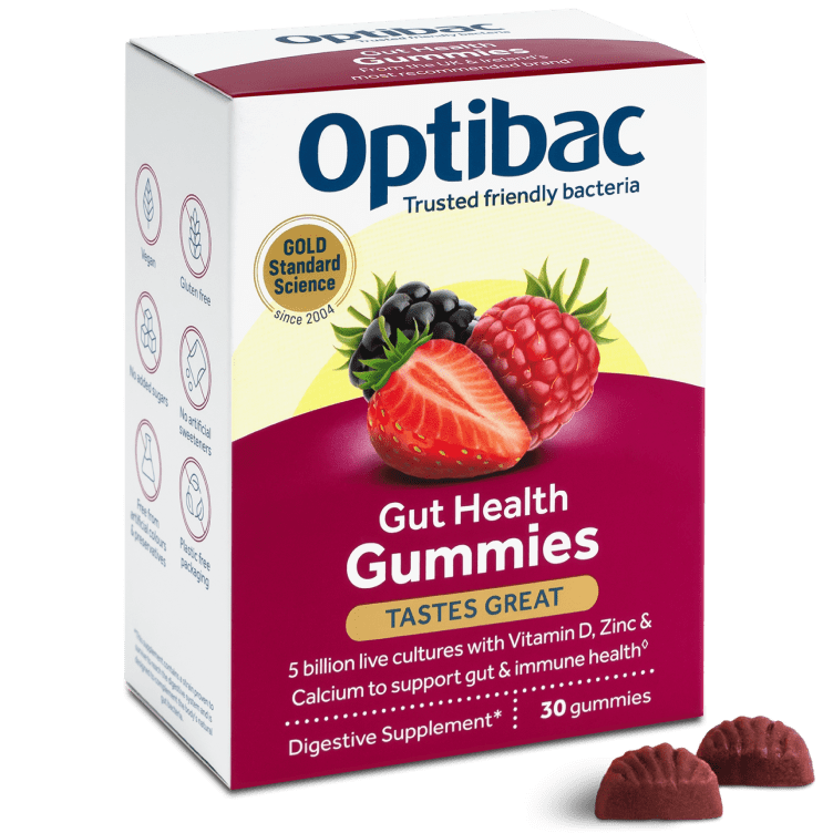 Optibac Probiotics Gut Health Gummies | adult gummy vitamins with added Vitamin D, calcium and zinc