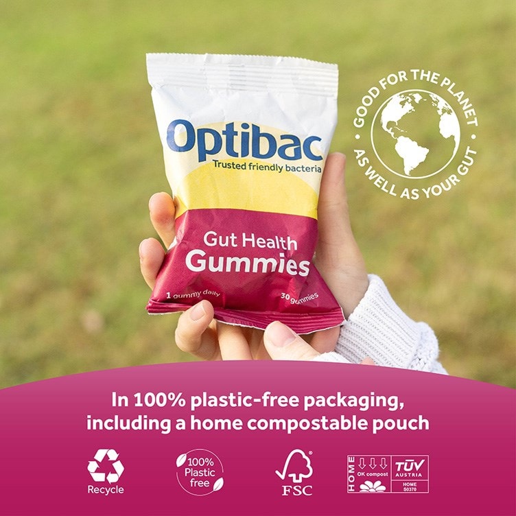Optibac Probiotics Gut Health Gummies in platic free packaging