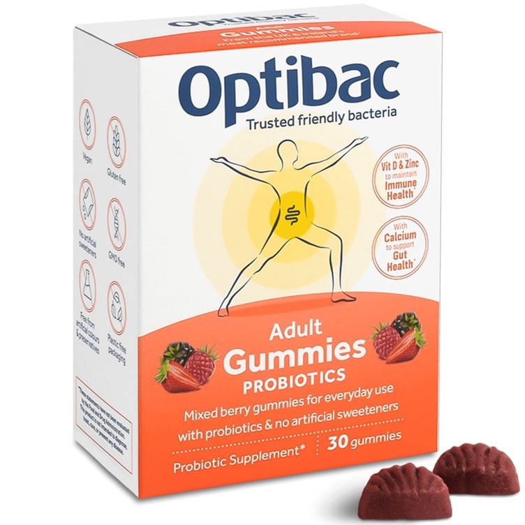 Optibac Probiotics Adult Gummies | adult gummy vitamins with added Vitamin D, calcium and zinc | 2 pack
