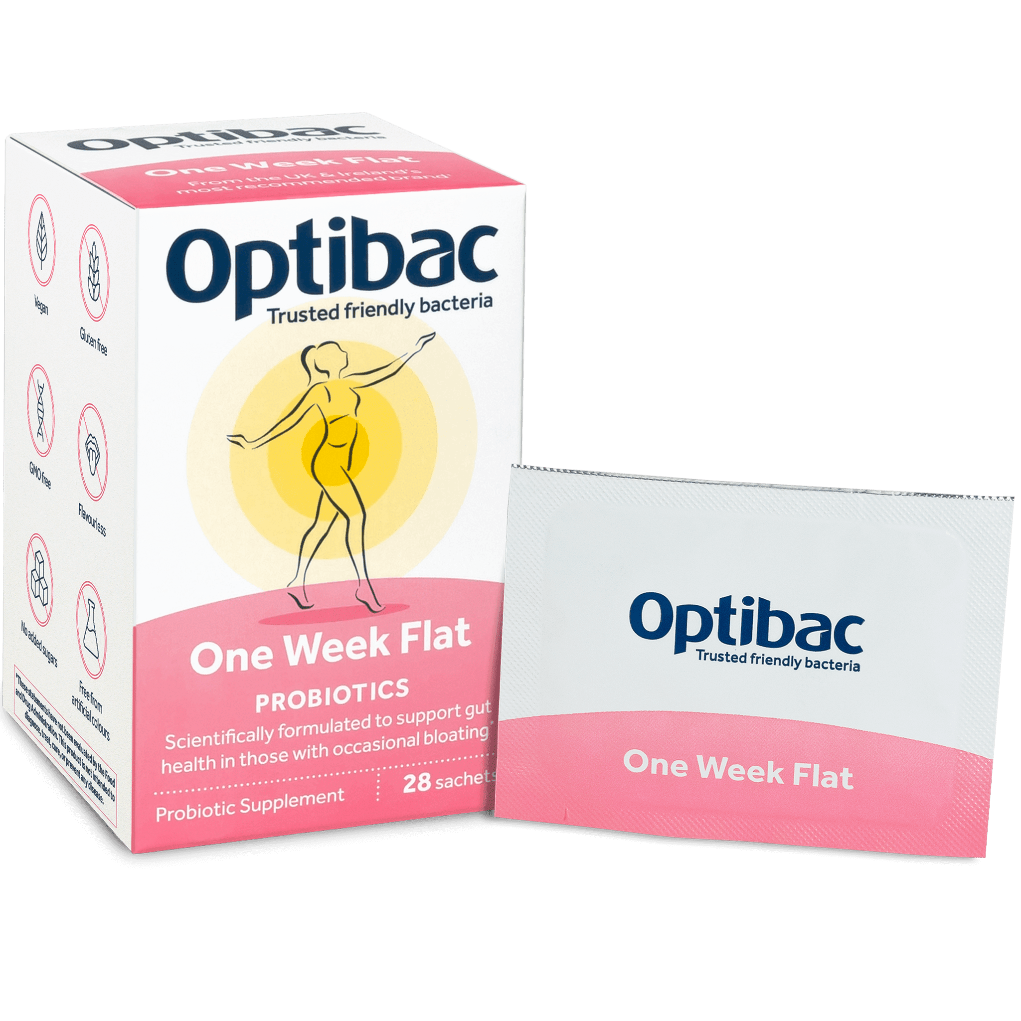 Optibac Probiotics One Week Flat | highly researched strains of probiotics suitable for bloating | 28 sachets