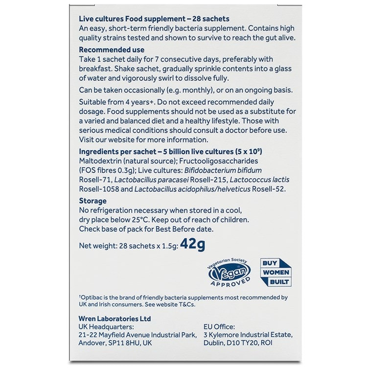 Optibac Probiotics One Week Flat (28 sachets) pack back