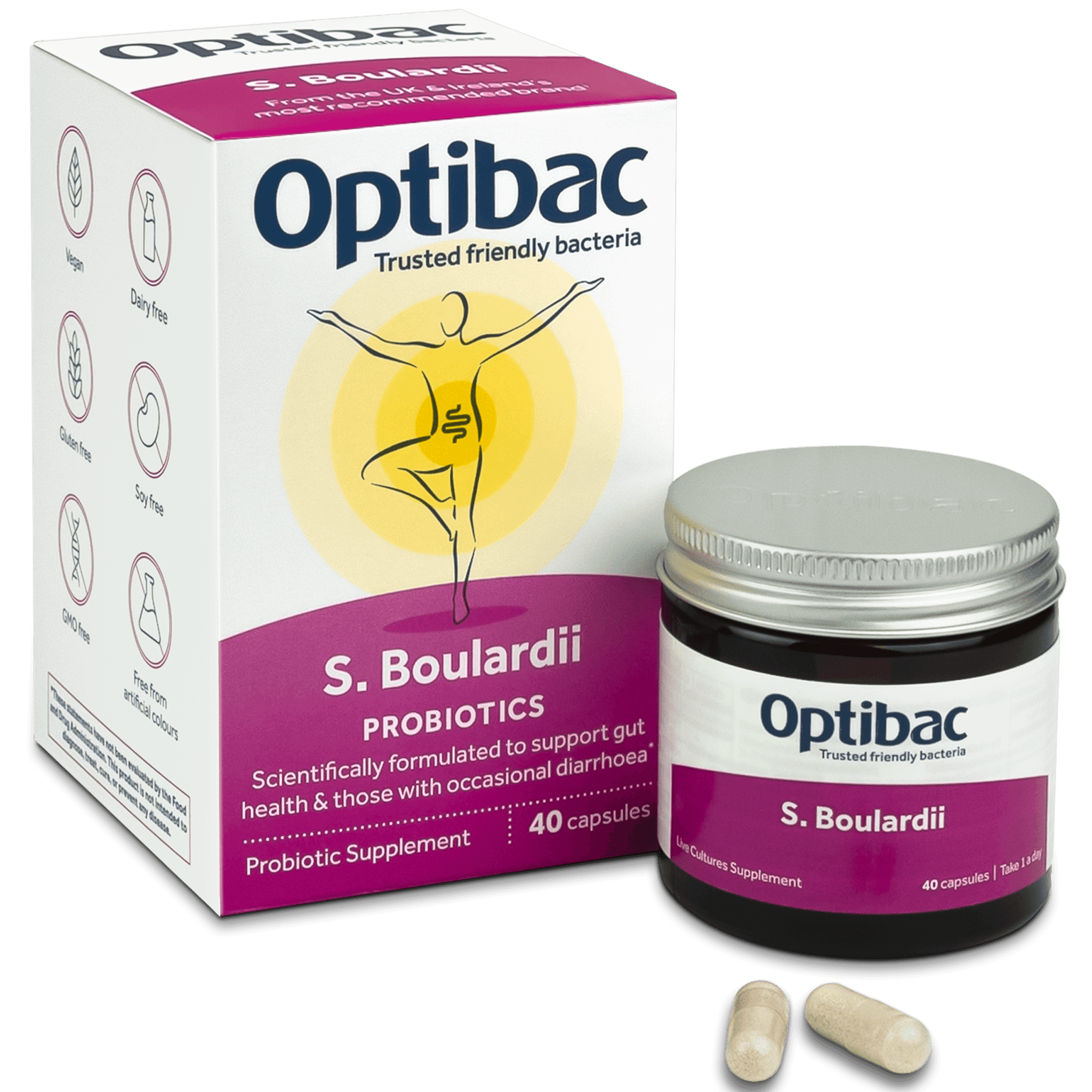 Optibac Probiotics Saccharomyces boulardii | pure saccharomyces boulardii probiotic supplement | 40 capsules