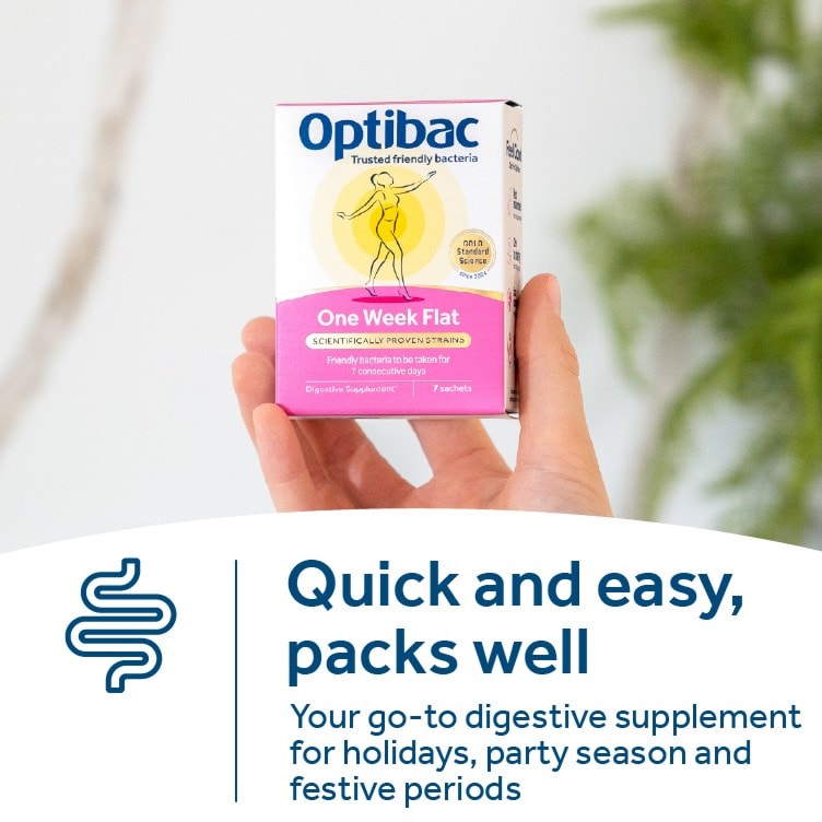 Optibac Probiotics One Week Flat - your go-to digestive supplement for holidays, party season and festive periods