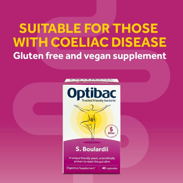 Optibac Probiotics Saccharomyces boulardii - Gluten free and vegan supplement, suitable for those with Coeliac disease - 80 capsules