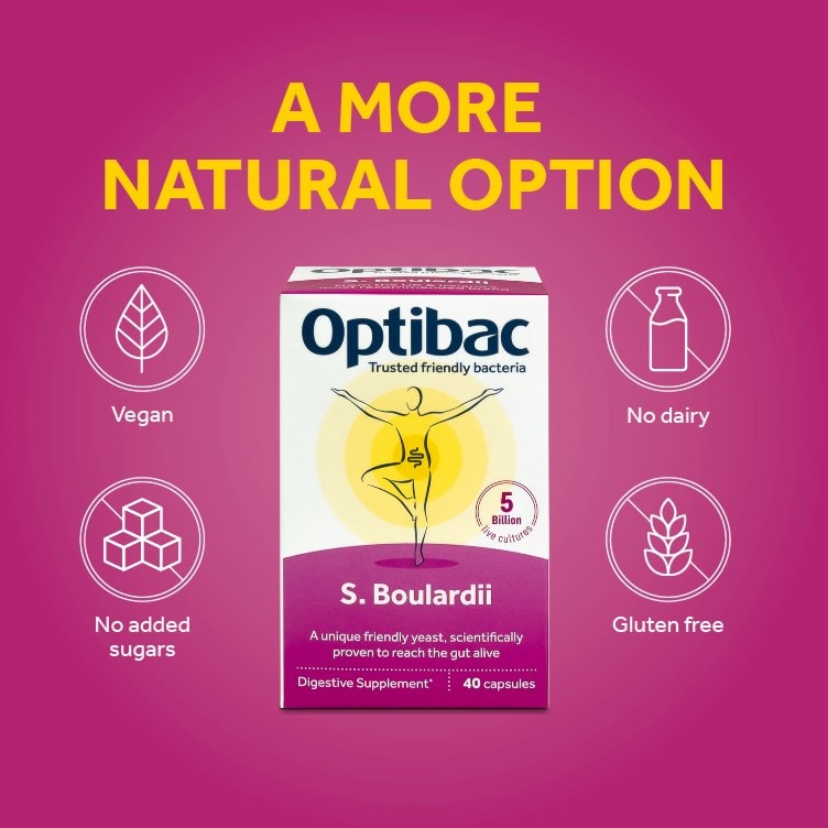Optibac Probiotics Saccharomyces boulardii - a more natural option with no added sugars