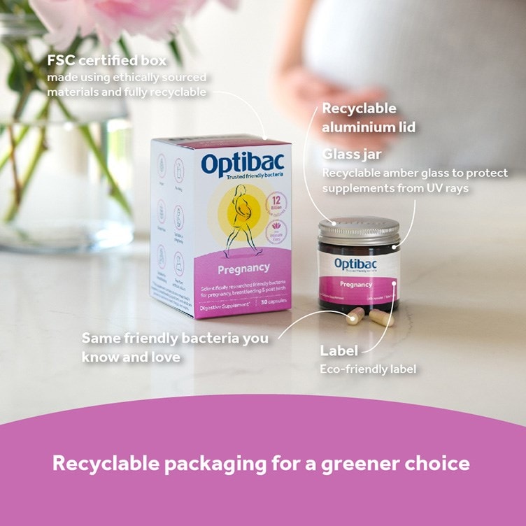 Optibac Probiotics Pregnancy - pregnancy probiotics in recyclable packaging for a greener choice
