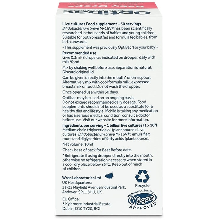 Optibac Probiotics UK | Baby Drops | back of pack | 30 servings