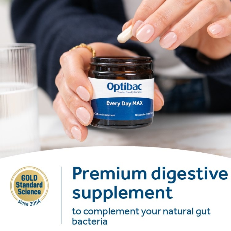 Optibac Probiotics Every Day MAX - premium maximum potency digestive supplement to completment your natural gut bacteria - 30 capsules