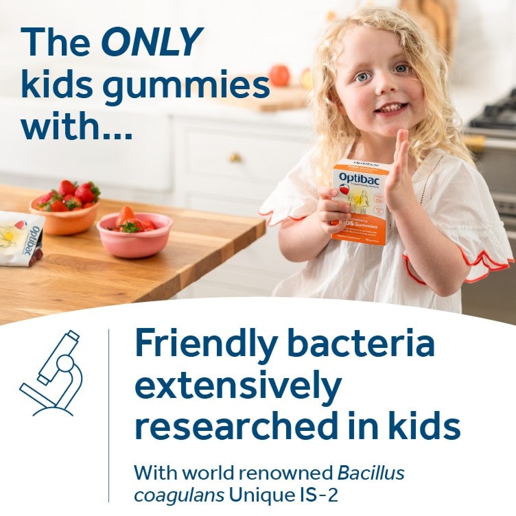 Optibac Probiotics Kids Gummies - kids probiotic gummies backed by gold standard science. With world renowned B. coagulans Unique IS-2 probiotic strain, specifically researched in children - 90s