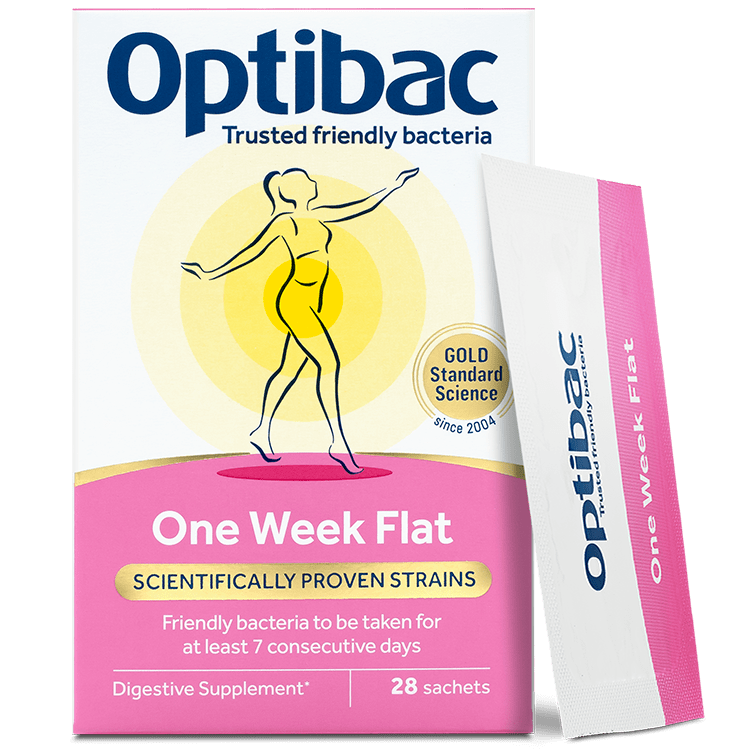Optibac Probiotics One Week Flat | highly researched strains of probiotics suitable for bloating | 28 sachets