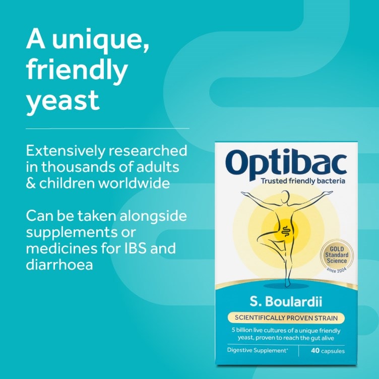 Optibac Probiotics Saccharomyces boulardii - a friendly yeast extensively researched worldwide and suitable for use alongside supplements or medicines for IBS - 40 capsules