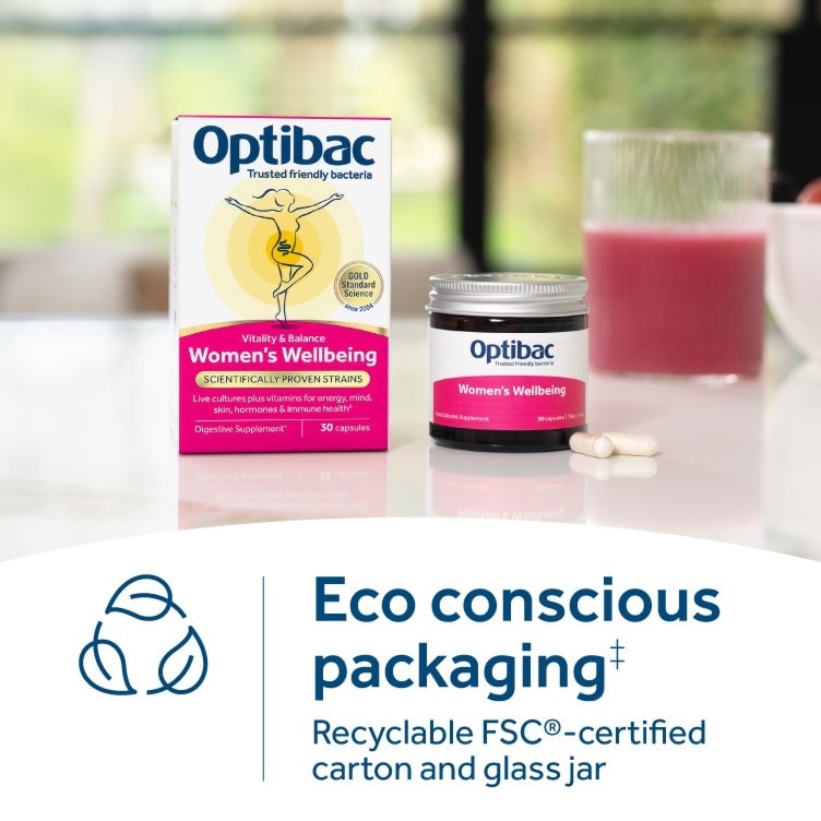 Optibac Probiotics Women's Wellbeing - eco conscious packaging - 90 capsules