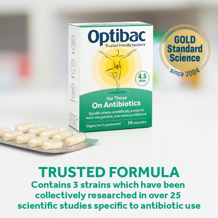 Optibac Probiotics For Those On Antibiotics - trusted formula of probiotic strains researched specific to antibiotic use
