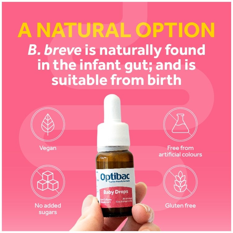 Optibac Probiotics Baby Drops - a natural option for the best baby probiotics with B.breve which is naturally found in the infant gut