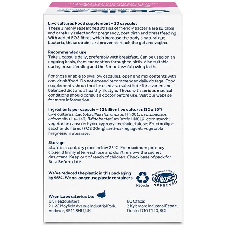 Optibac Probiotics Pregnancy - pregnancy probiotics - back of pack - 3 pack