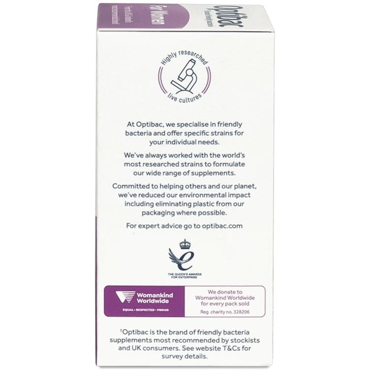 Optibac Probiotics For Women - vaginal probiotics - 14 capsules side of pack