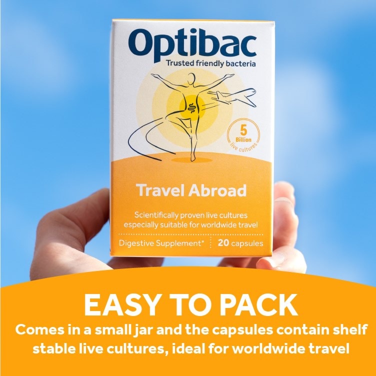 Optibac Probiotics Travel Abroad - shelf stable, easy to pack probiotics for travel