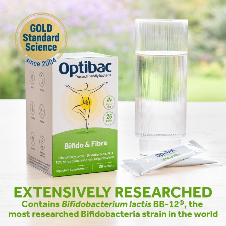 Optibac Probiotics Bifido & Fibre - with the most researched Bifidobacteria strain in the world