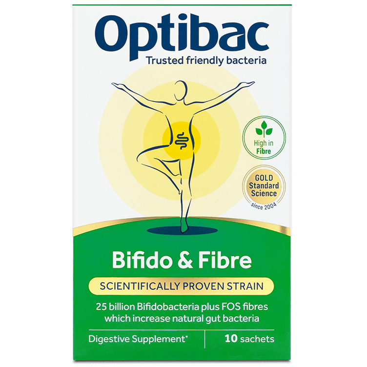 Optibac Probiotics Bifido & Fibre - high fibre probiotics - front of pack - 10 pack