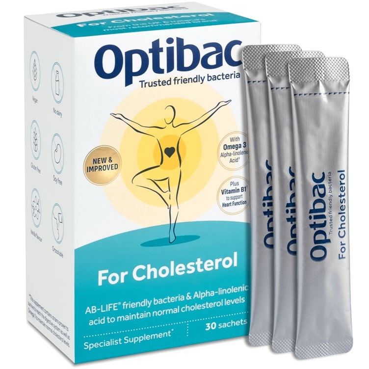 Optibac Probiotics For Cholesterol | supplements to maintain normal cholesterol levels | with Omega 3 and Vitamin B1 | 60 sachets