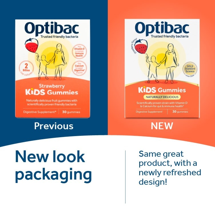 Optibac Probiotics Kids Gummies - new look packaging, same kids probiotic gummies. 60 gummies