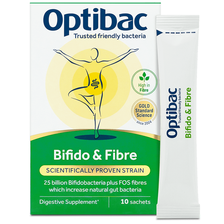 Optibac Probiotics Bifido & Fibre - probiotics and FOS fibres to improve natural gut bacteria - 10 pack