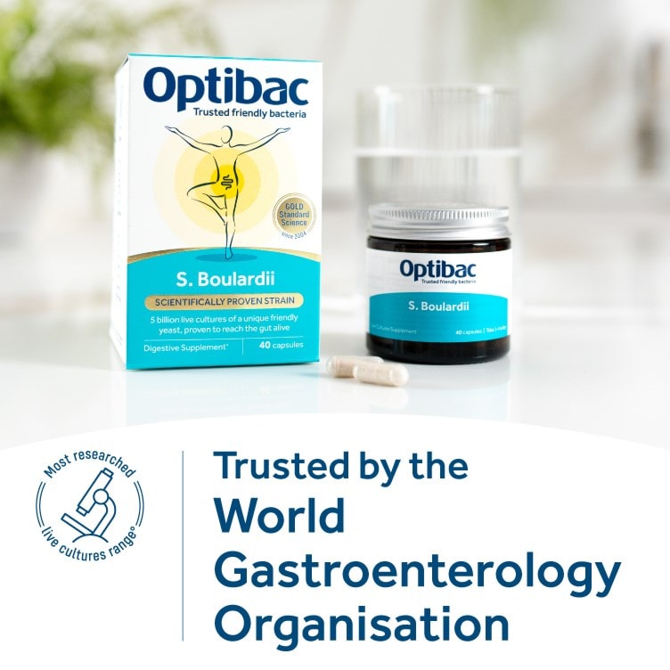 Optibac Probiotics Saccharomyces boulardii - trusted by the World Gastroenterology Organisation - 40 capsules