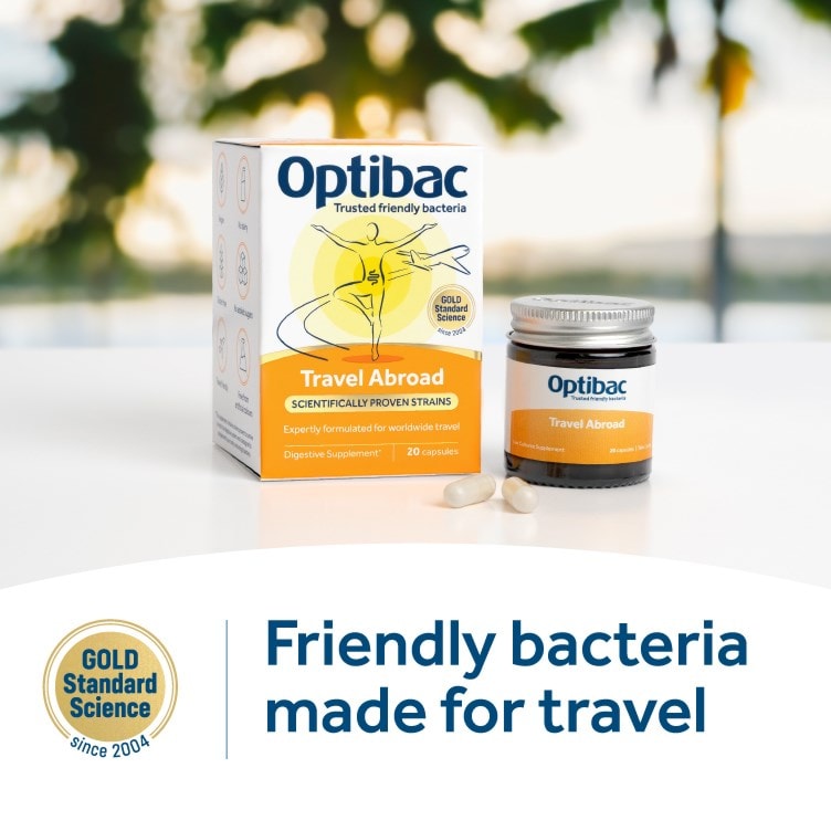 Optibac Probiotics Travel Abroad - Expertly formulated probiotics with strains made for travel