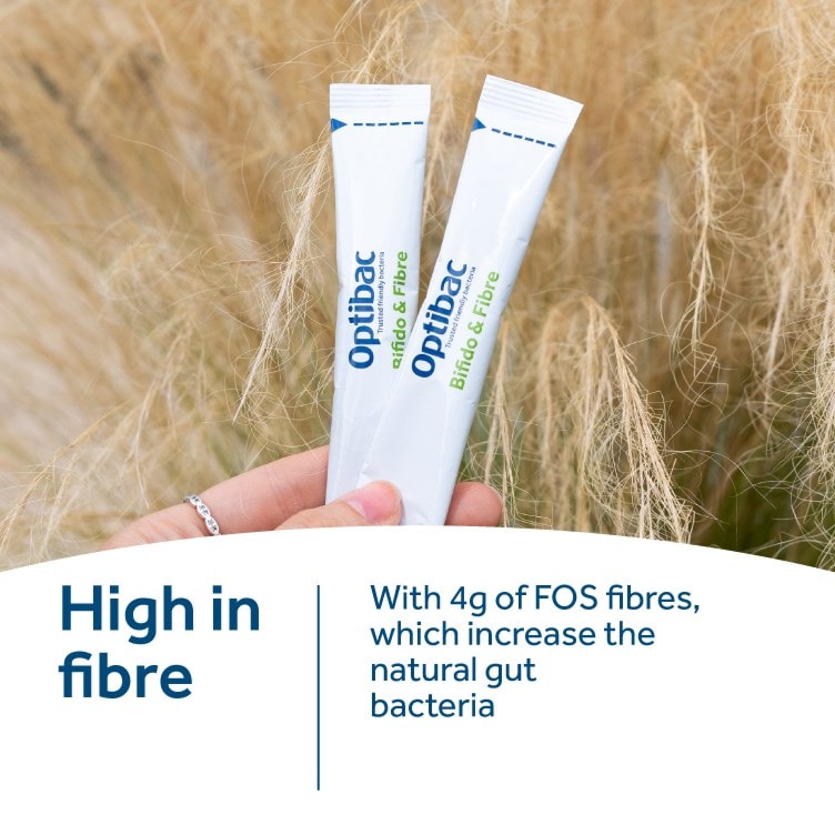 Optibac Probiotics Bifido & Fibre - with 4g of FOS fibres, which increase the natural gut bacteria - 30 sachets