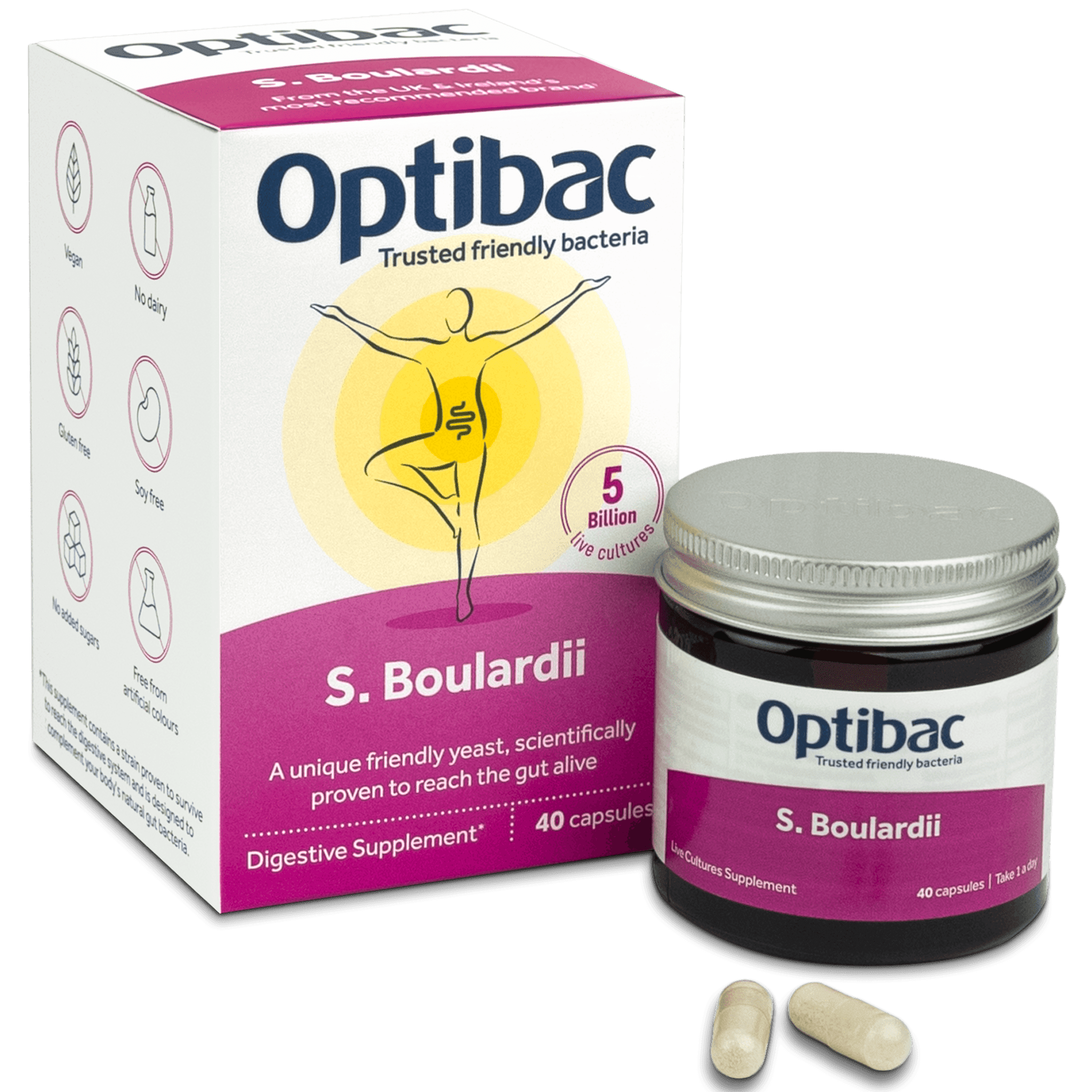 Optibac Probiotics Saccharomyces boulardii (40 capsules) pack contents