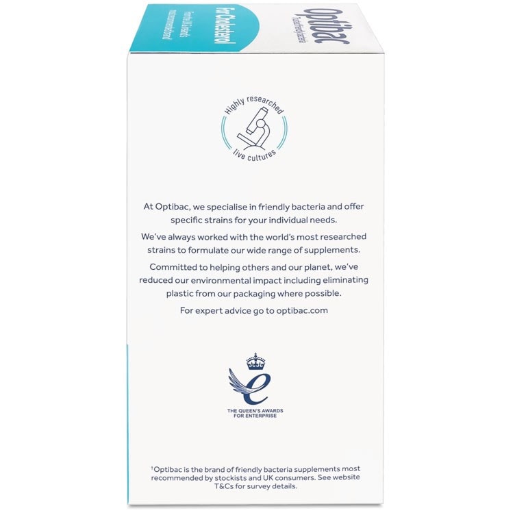 Optibac Probiotics UK | For Cholesterol | side of pack | 30 sachets