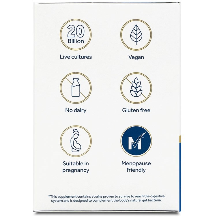 Optibac Every Day EXTRA - high strength probiotic supplement - side of pack icons