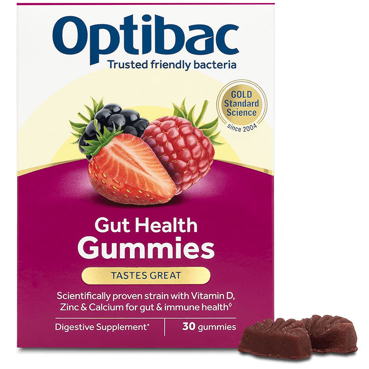 Optibac Gut Health Gummies - probiotics for gut health - front of three pack