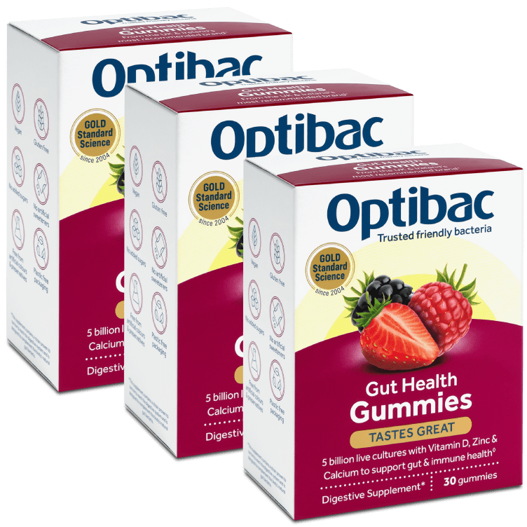 Optibac Gut Health Gummies - probiotic gummies for adults - three pack