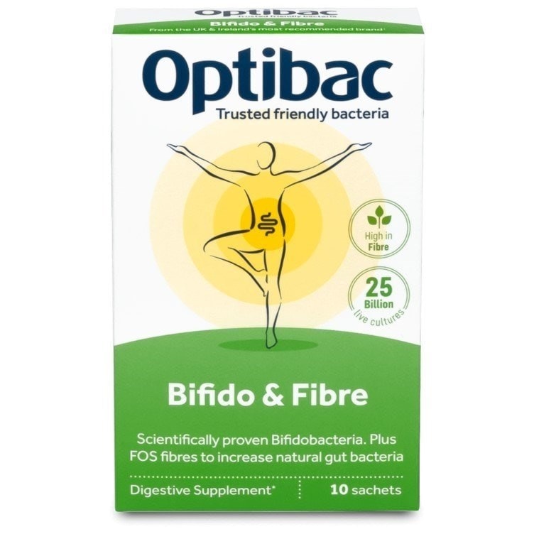 Optibac Probiotics Bifido & Fibre - high fibre probiotics - front of pack - 10 pack