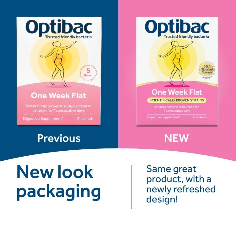 Optibac Probiotics One Week Flat - new look packaging for our probiotic powder