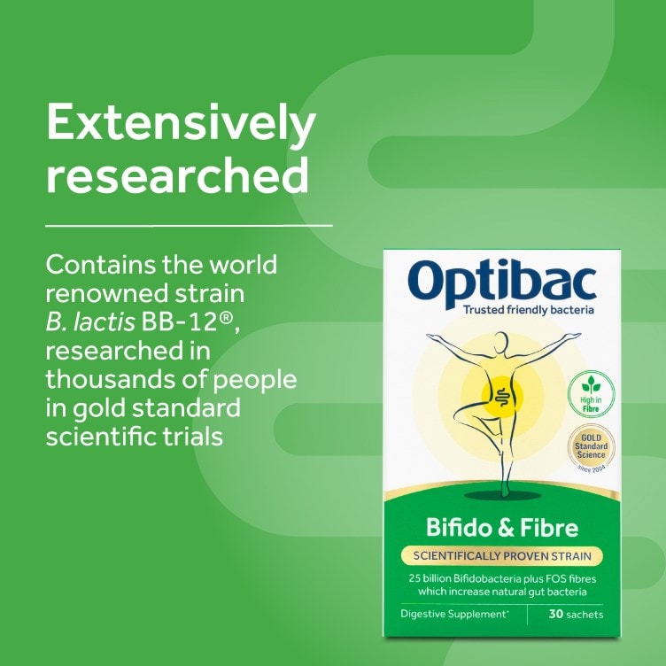 Optibac Probiotics Bifido & Fibre - contains the world renowed strain B.lactis BB-12 - 30 sachets