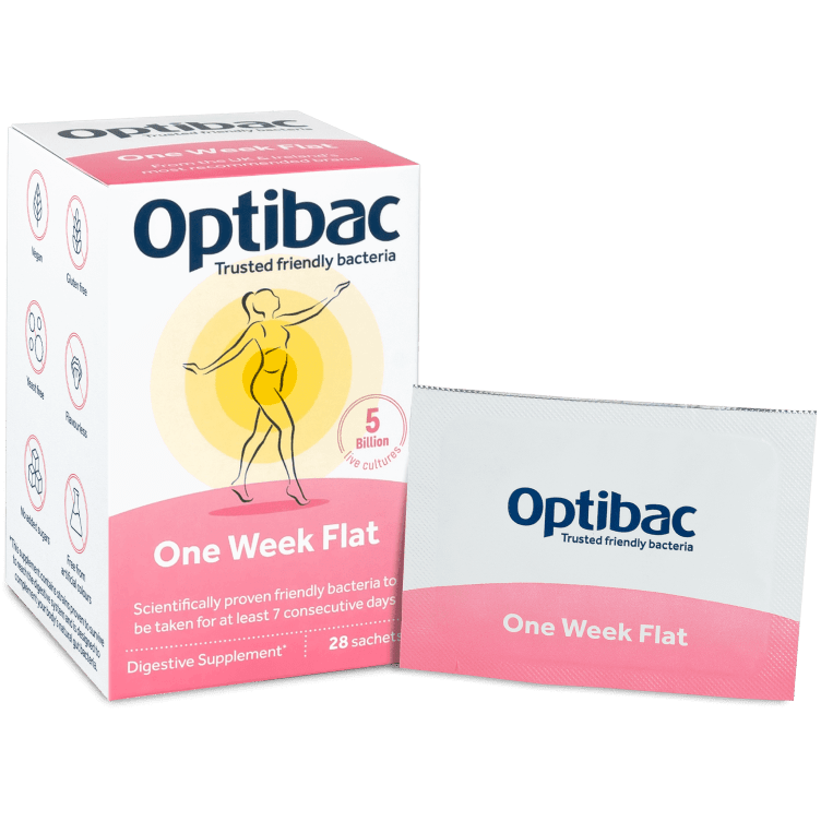 Optibac Probiotics One Week Flat | highly researched strains of probiotics suitable for bloating | 28 sachets