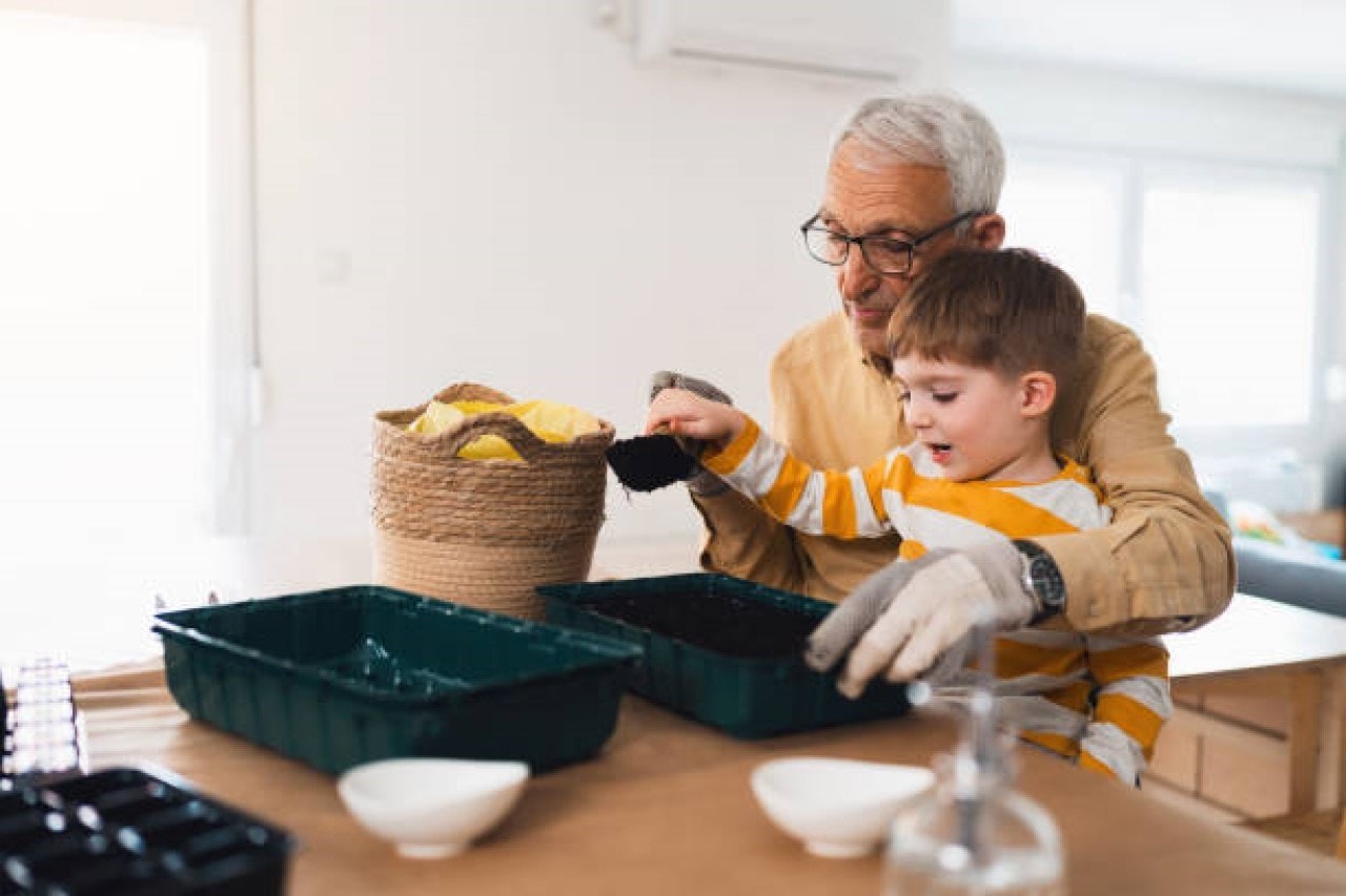 Family making compost