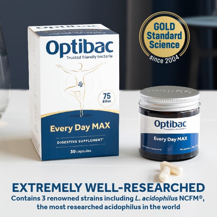 Optibac Probiotics Every Day MAX - gold standard science since 2004, including L. acidophilus NCFM