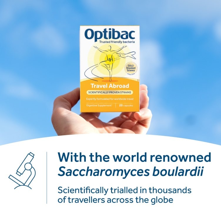 Optibac Probiotics Travel Abroad - with the world renowned Saccharomyces boulardii