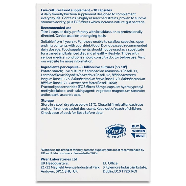 Optibac Probiotics Every Day - high-quality digestive probiotics - back of pack - 2 pack bundle