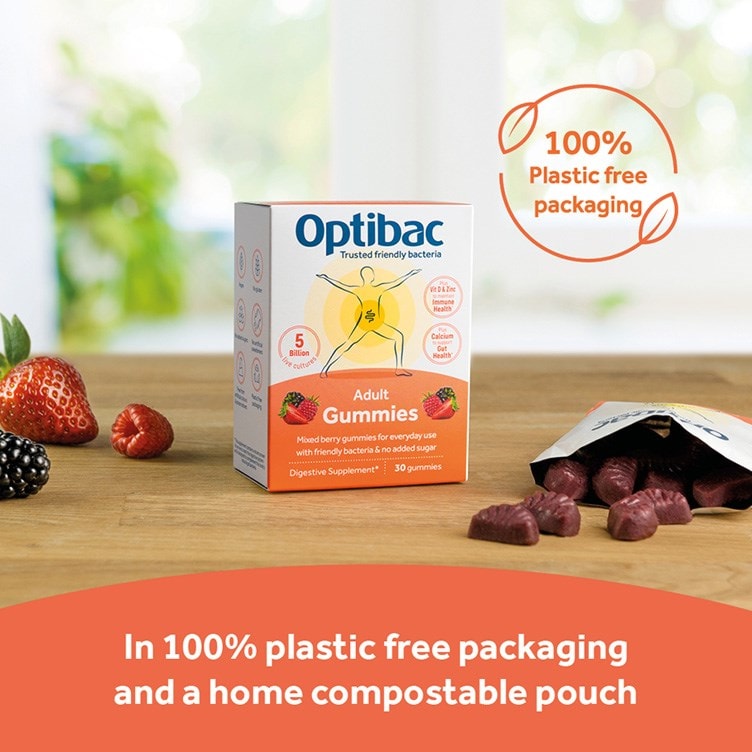 Optibac Probiotics Adult Gummies in platic free packaging
