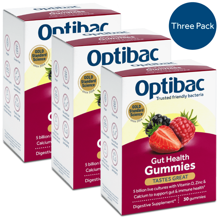 Optibac Gut Health Gummies - probiotic gummies for adults - three pack