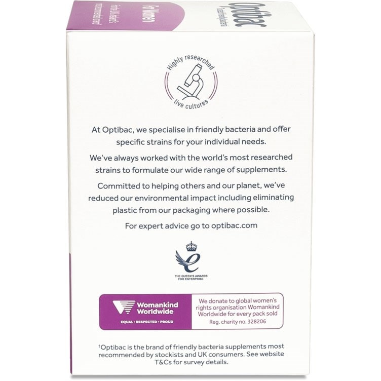 Optibac Probiotics For Women - vaginal probiotics - side of pack - 90 capsules